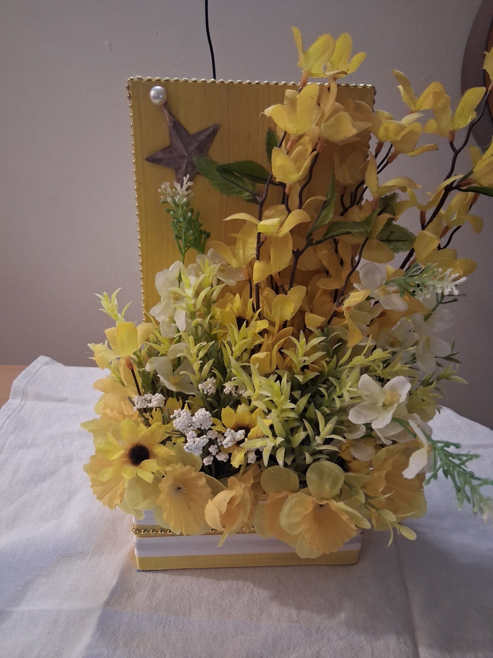 Bright Yellow Faux Floral Arrangement with Green Foliage - Home Accent